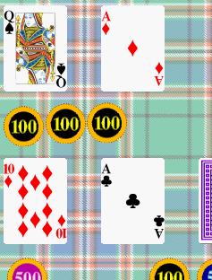 Screenshot showing the
player's vingt et un equalled by that of the dealer